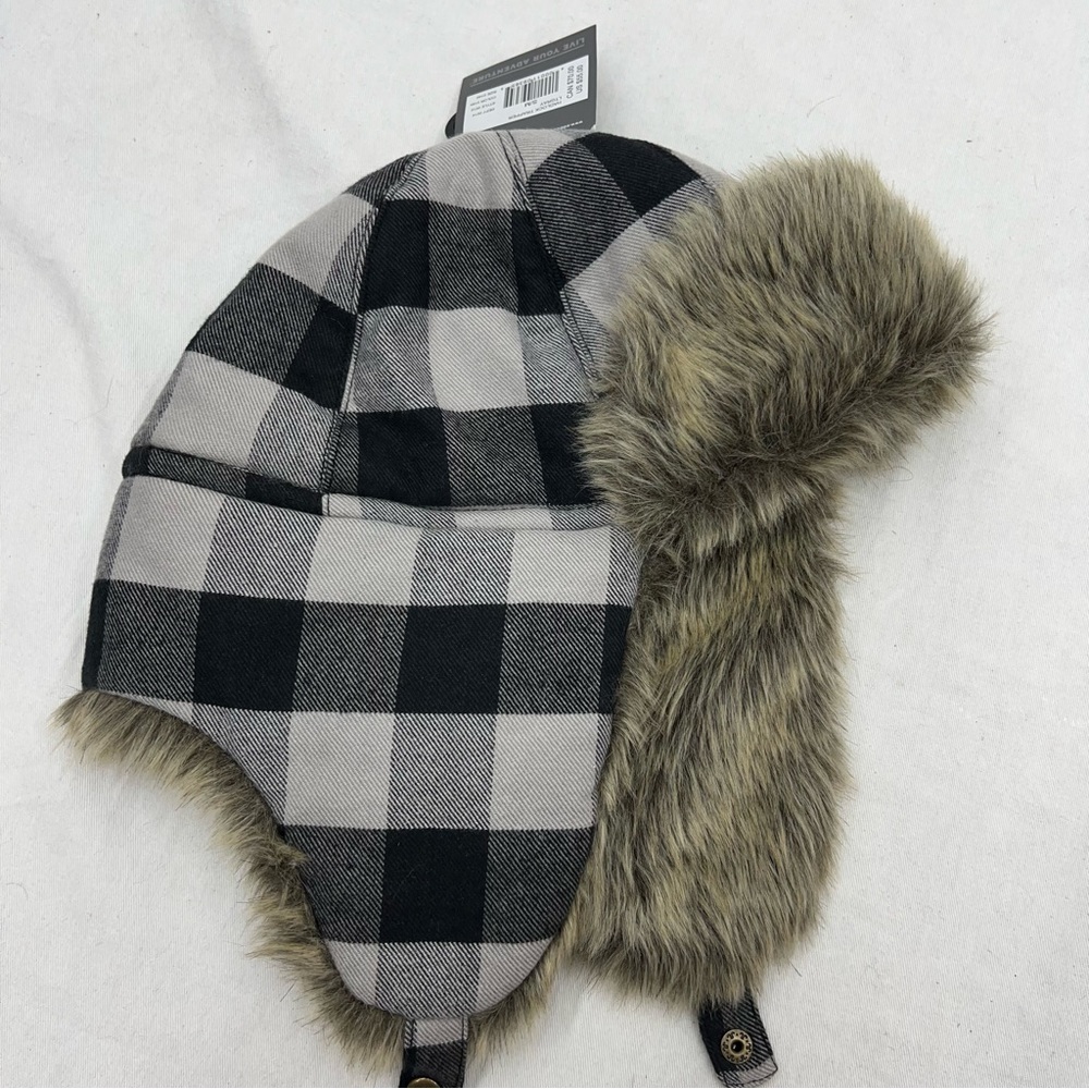 $50 Eddie Bauer HADLOCK Trapper Hat Gray Plaid New with Tags S/M Small Medium
